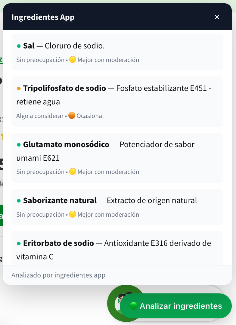 Clasificación de ingredientes